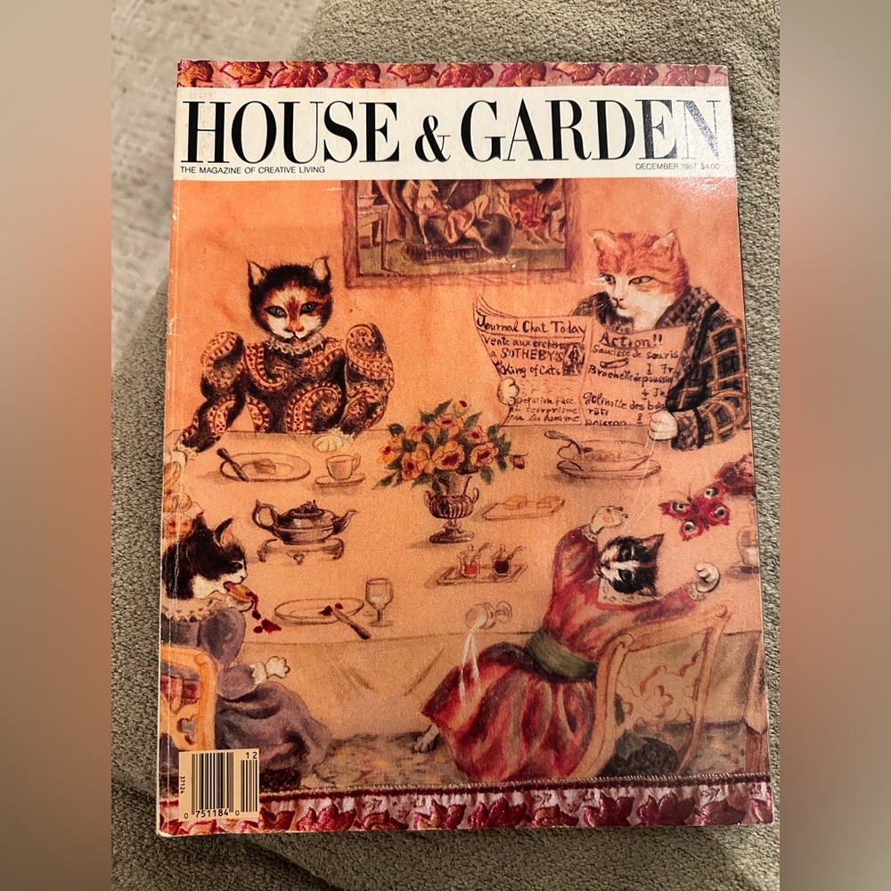 House & Garden Magazine with Cat Illustration